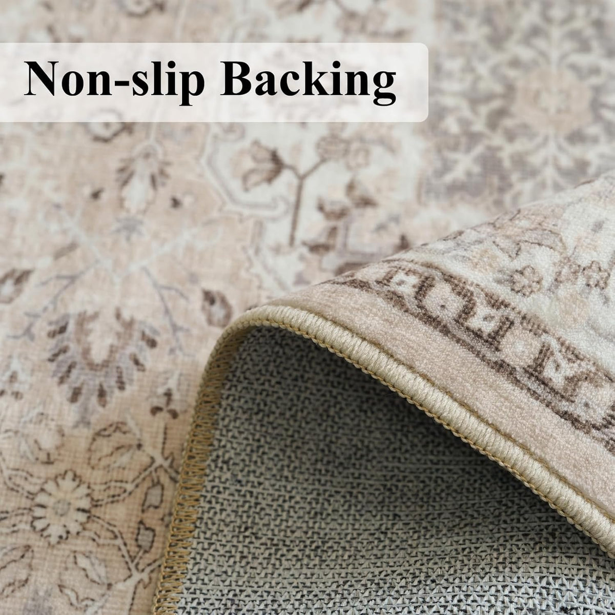 Skiennix Washable 3x4 Floor Mats - Non-Slip Water-Resistant Area Rug for Kitchen & Living Room | Beige