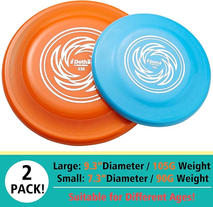 Sports Flying Disc, 2 Pack Compeition Flying Discs, Lightweight Durable Flying Disc Toys for Backyard Beach Lawn Park Outdoor Games, 105 Gram 9.3 Inch & 90 Gram 7.3 Inch.