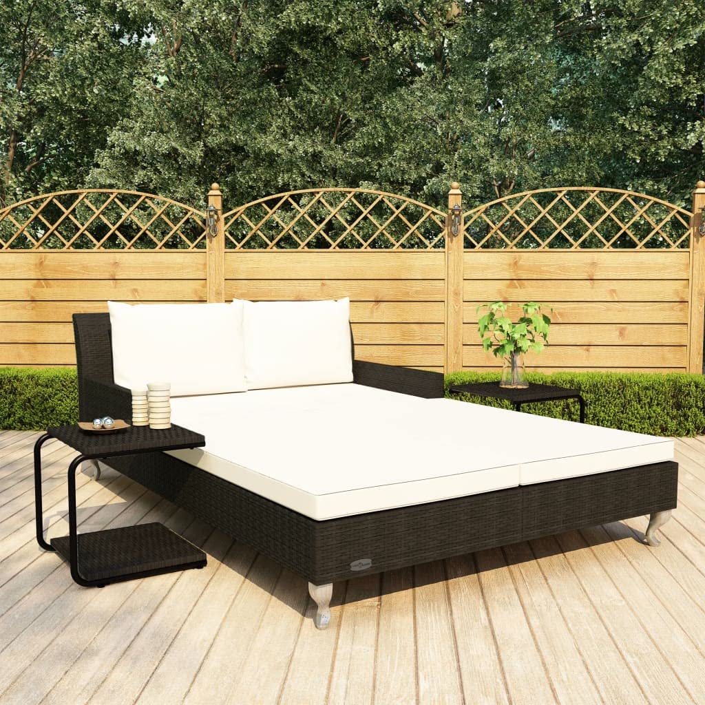 KNERPWD Garden Sun Bed for Two with Cream White Cushions, 2 Person Sun Lounger with Removable Cushions for Patio and Outdoor Relaxation