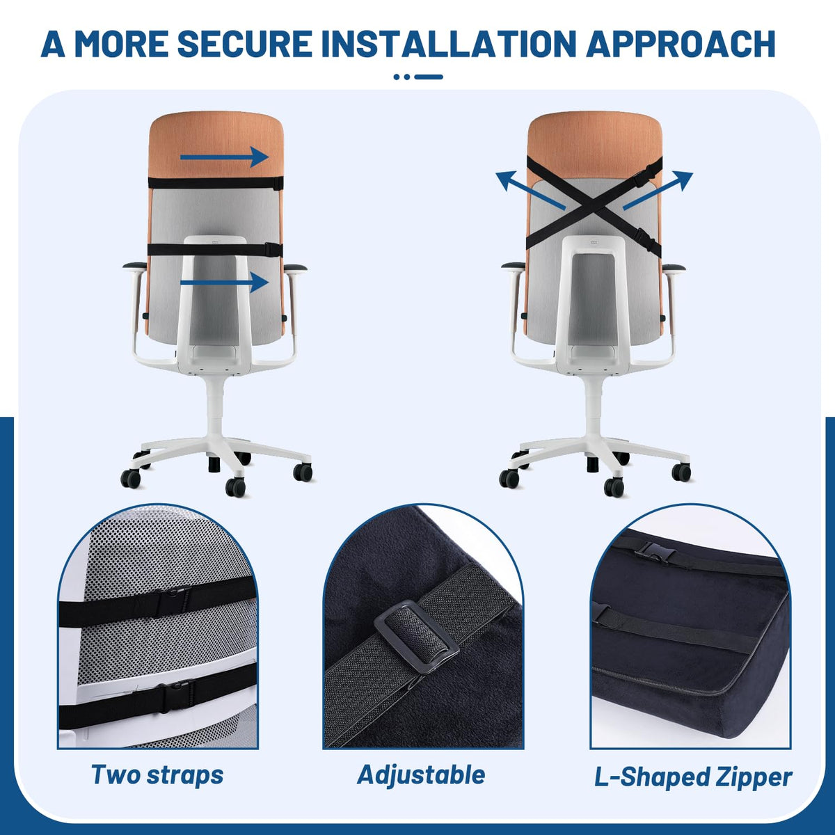QUTOOL Seat Cushion and Lumbar Support Set for Office Chair – Supports Lower Back & Hips for Long Sitting Comfort, Helps Maintain a Comfortable Sitting Position, Ergonomic Memory Foam, Washable Cover