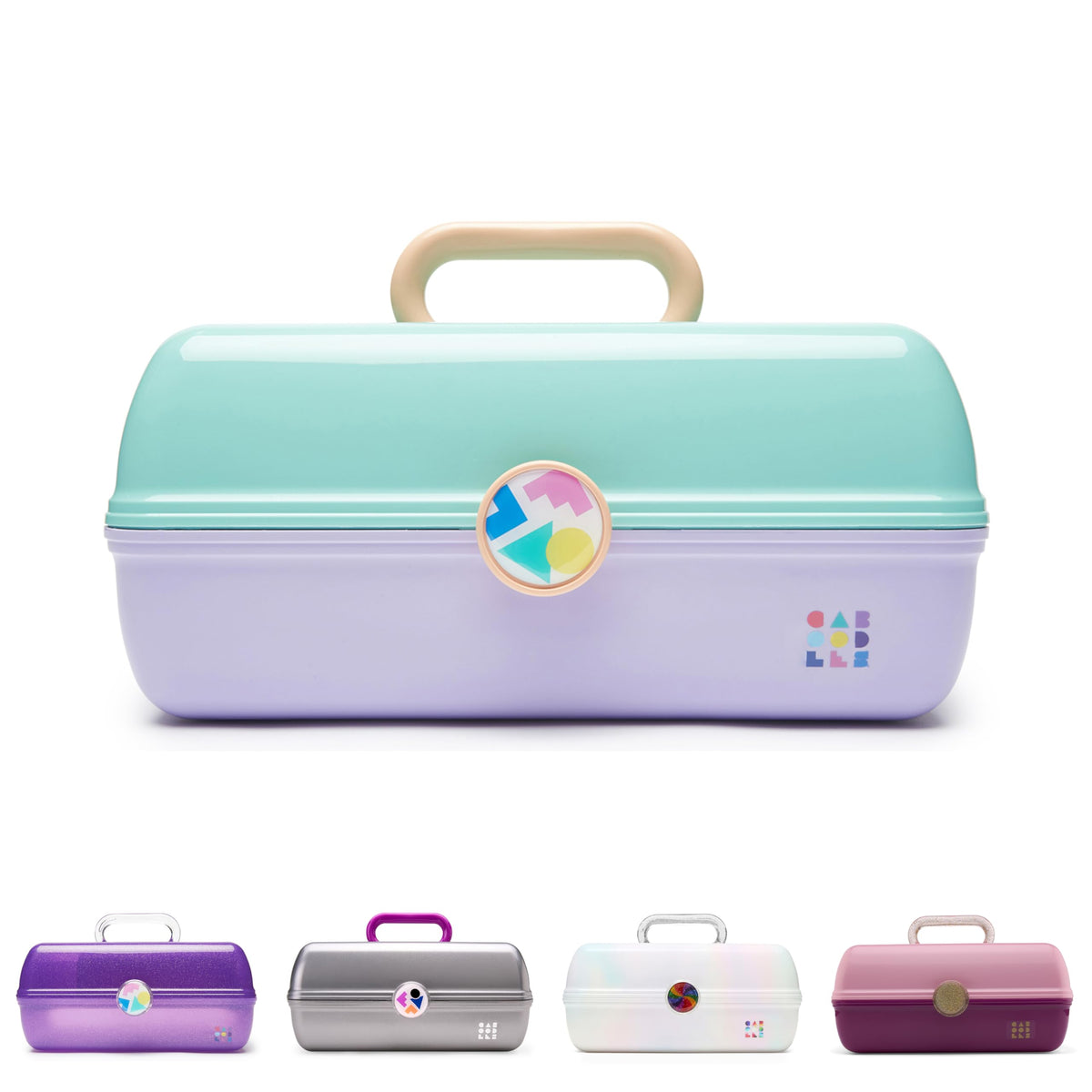 Caboodles On-The-Go Girl Makeup Box, Seafoam on Lavender, Hard Plastic Makeup Organizer Box, Built-In Mirror, Secure Latch for Safe Travel, Spacious Storage for Large Items
