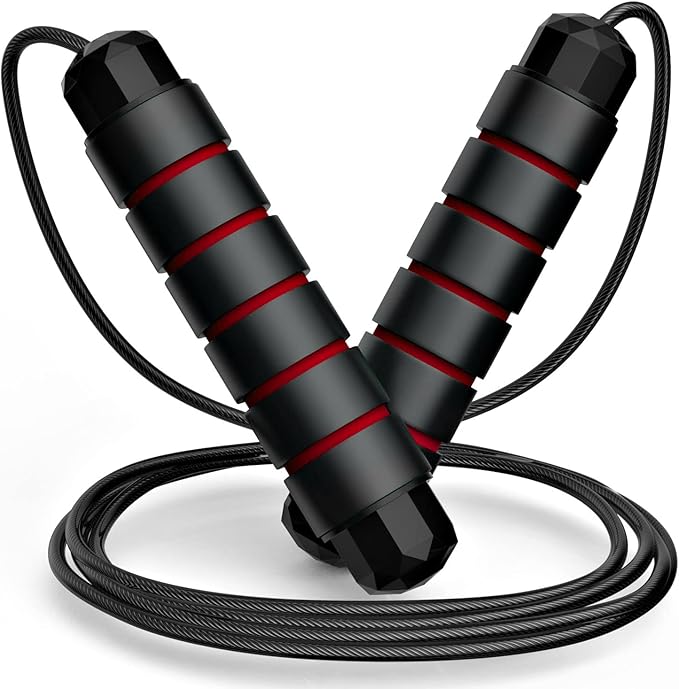 Jump Rope, Tangle-Free Rapid Speed Jumping Rope Cable with Ball Bearings for Women, Men, and Kids, Adjustable Steel Jump Rope with Foam Handles for Home Gym Exercise Fitness Workout Equipment & Slim Body