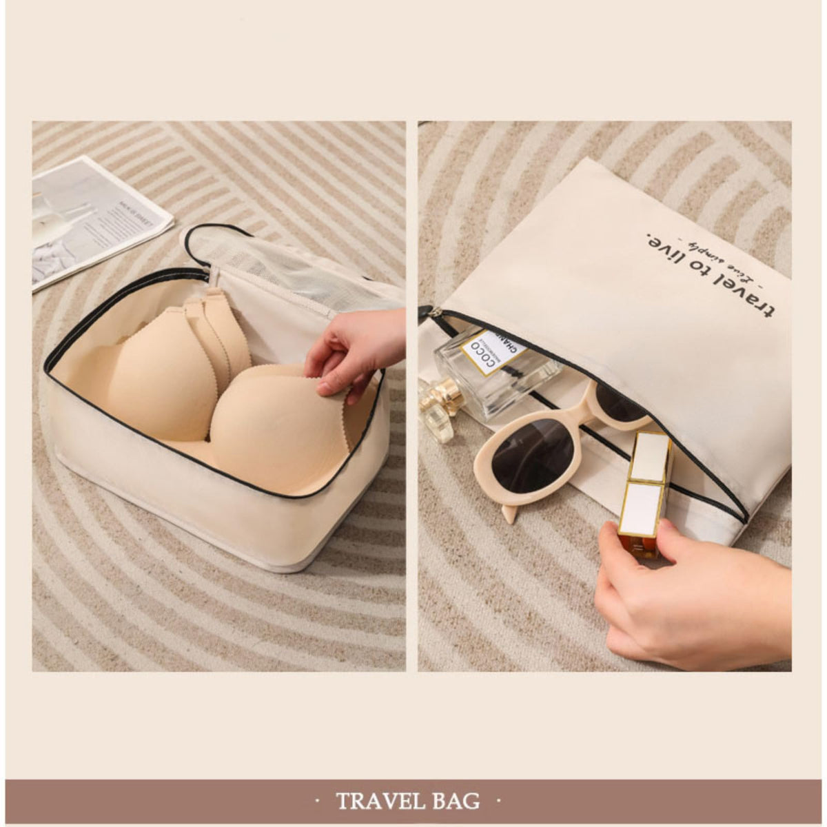 Packing Cubes for Suitcases, 7 Set Packing Cubes for Travel Women, Travel Luggage Packing Organizers, Travel Essentials Luggage Organizer Bags, for Suitcases Durable Travel Essentials Bags Set (beige)