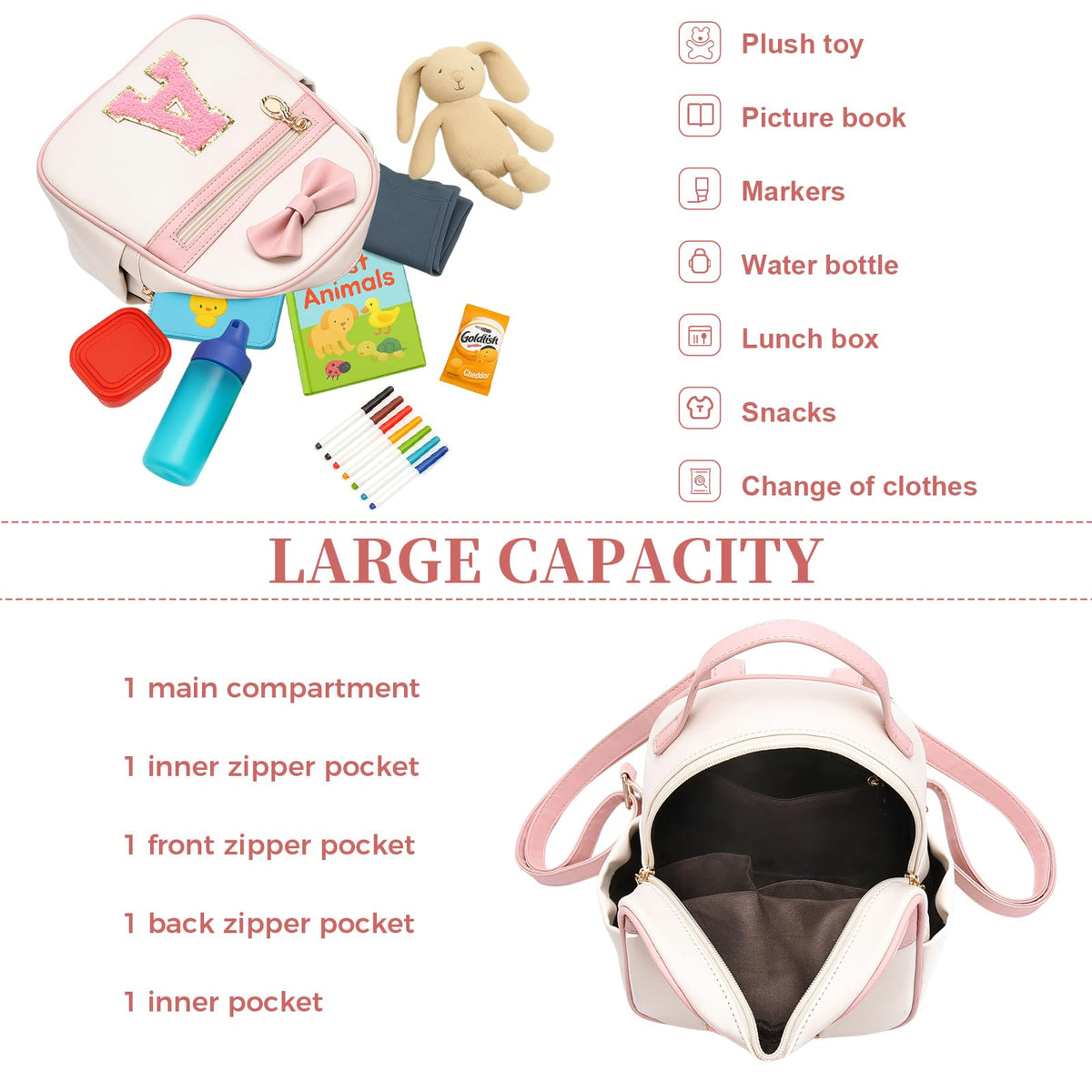 I IHAYNER Girls Initial Bowknot Small Leather Backpack Cute Mini Backpack Personalized Trendy Stuff Gifts for Women Pink-A