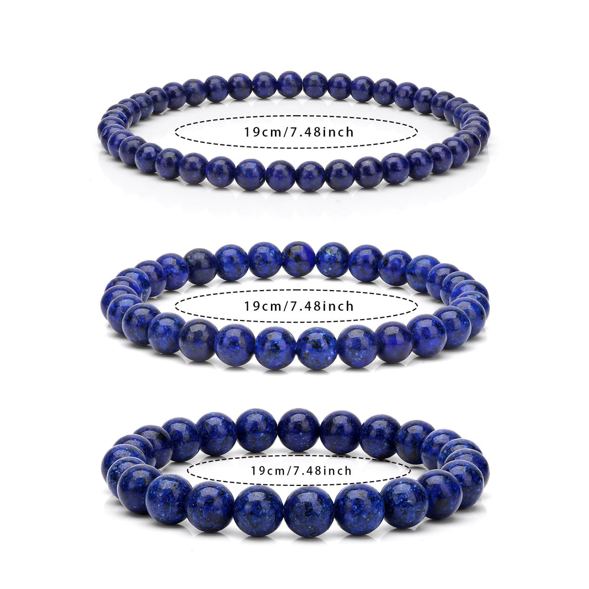 Risyfjew 8MM Handmade Lapis Lazuli Natural Gemstone Stretch Elastic Bracelet,PE Film Anti-oxidation Packaging Natural Stone Crystal Healing Power Energy Gifts for Adult