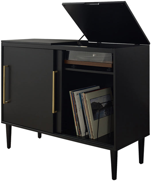 Crosley Furniture Everett Media Console and Record Player Stand with Storage for Vinyl Records, Matte Black