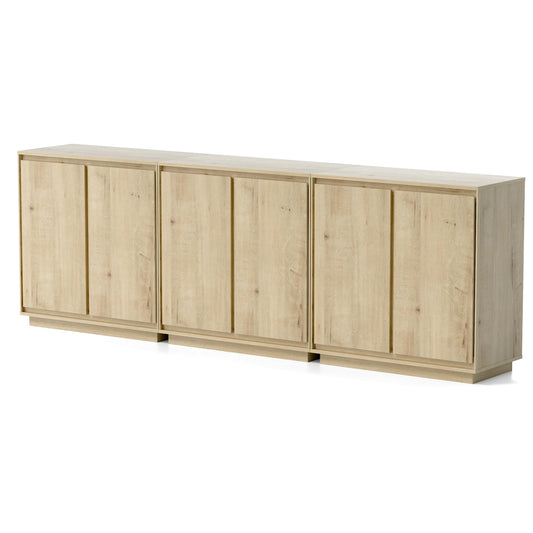 EYYTHUNG Buffet Storage Cabinet Set of 3, Sideboard Accent Cabinet with Adjustable Shelves and Handless Design, Credenza, Console Table for Living Room, Light Oak