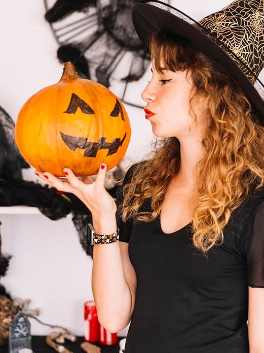 Watbro Halloween Holiday Band Compatible with Fitbit Versa 3 / Sense/Fitbit Versa 4 / Sense 2 Bands for Women Men,Soft Silicone Cute Sport Pumpkin Strap