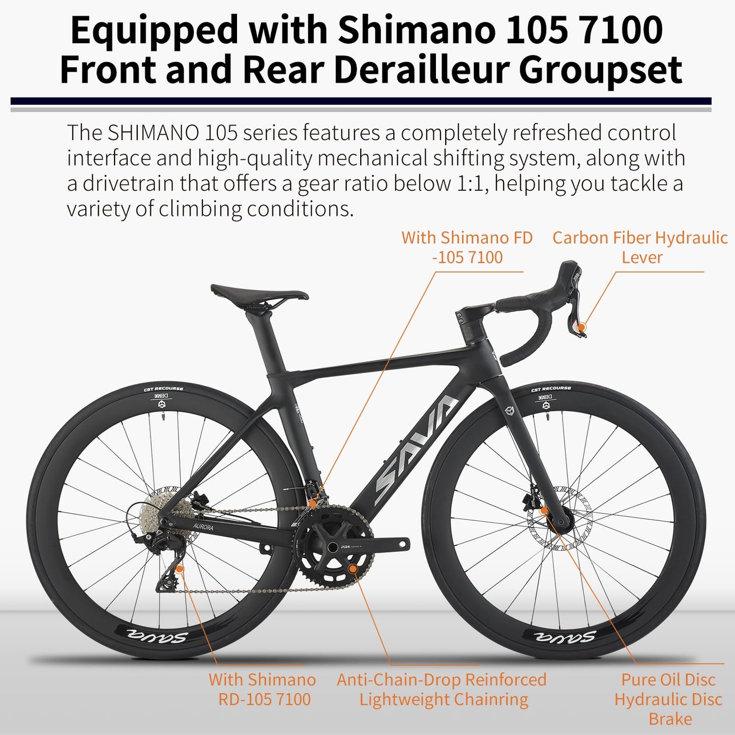 SAVADECK A7L Carbon Road Bike, T800 Carbon Fiber Frame 700C Racing Bicycle with Shimano 105 R7100 24 Speed Groupset and Hydraulic Disc Brake, Ultra-Light Carbon Bike for Man and Women(White,54CM)