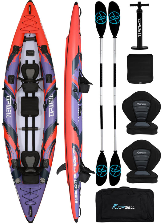 Angler 14'6" Inflatable Fishing Kayak with Drop Stitch Floor 2-3 Person Adult Blow up Kayaks Foldable Pedal Boat Canoe, Red