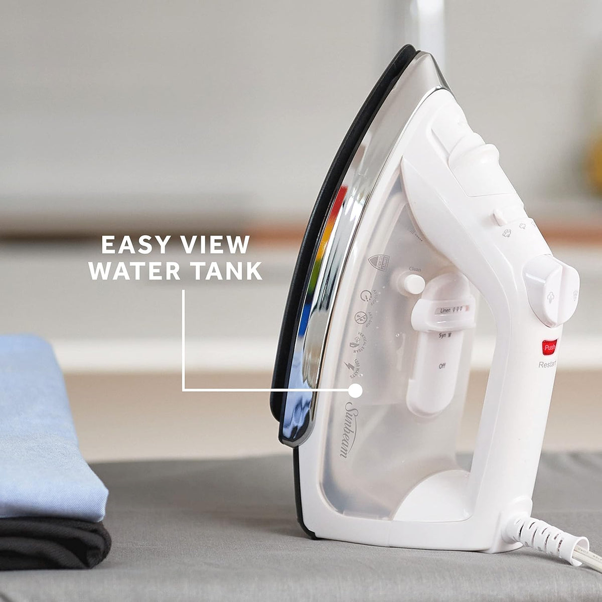 Sunbeam Classic Steam Iron - 1200 Watt Anti-Drip Nonstick Soleplate | 8' Swivel Cord & Auto Shut-Off, White