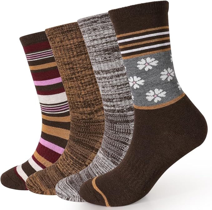 EnerWear 4 Pack Women's Merino Wool Outdoor Hiking Trail Crew Sock