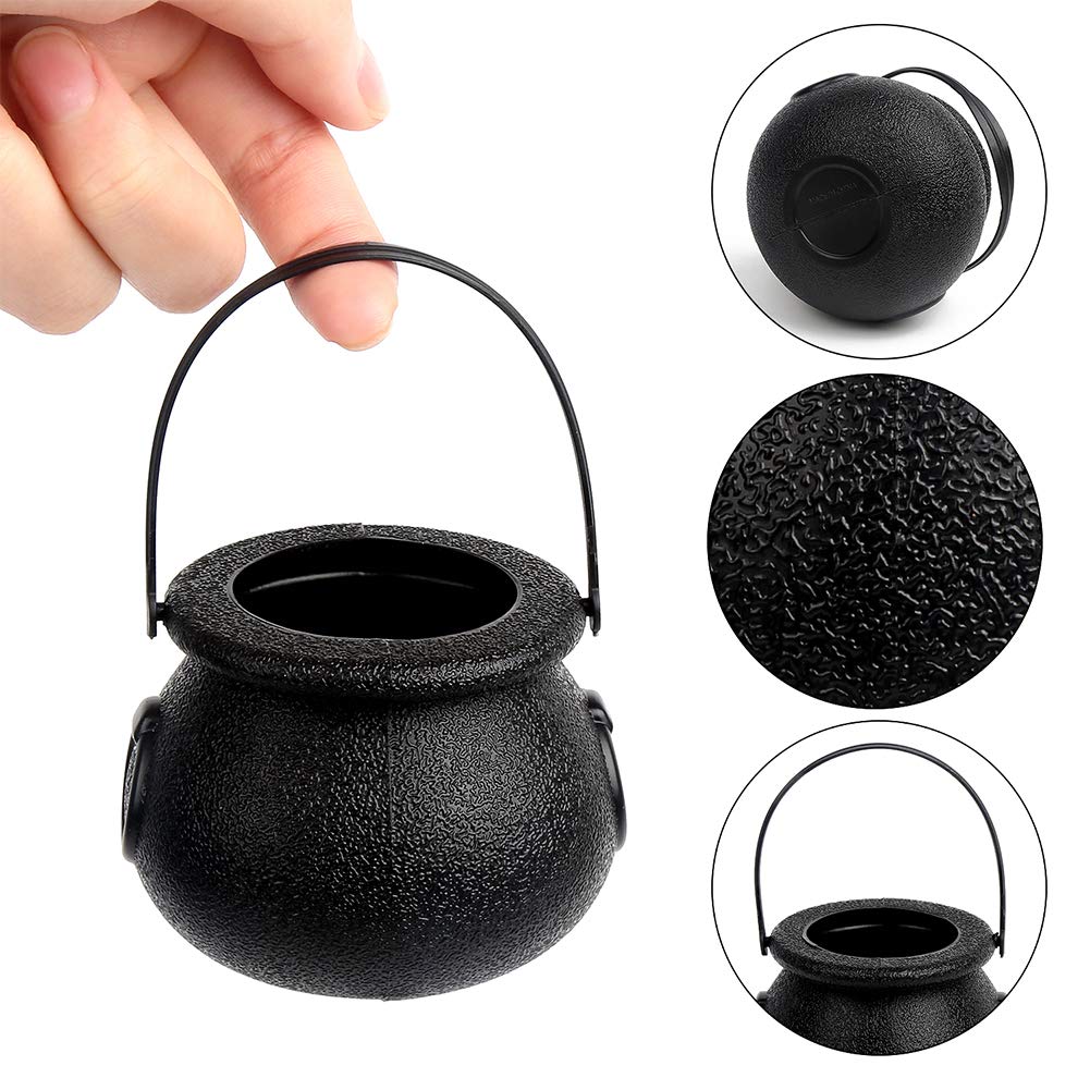CCINEE Black Cauldron with Handle,Mini Plastic Candy Kettle Bucket for St.Patrick's Day,Halloween Party Favor,Pack of 12