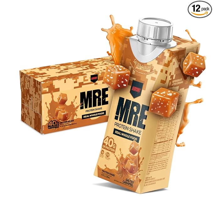 REDCON1 MRE Ready to Drink Protein Shakes, Salted Caramel - Protein Drinks with Whole Food Sources - Sugar Free RTD Shake Formulated to Fuel Athletes at Any Time (12 Pack)