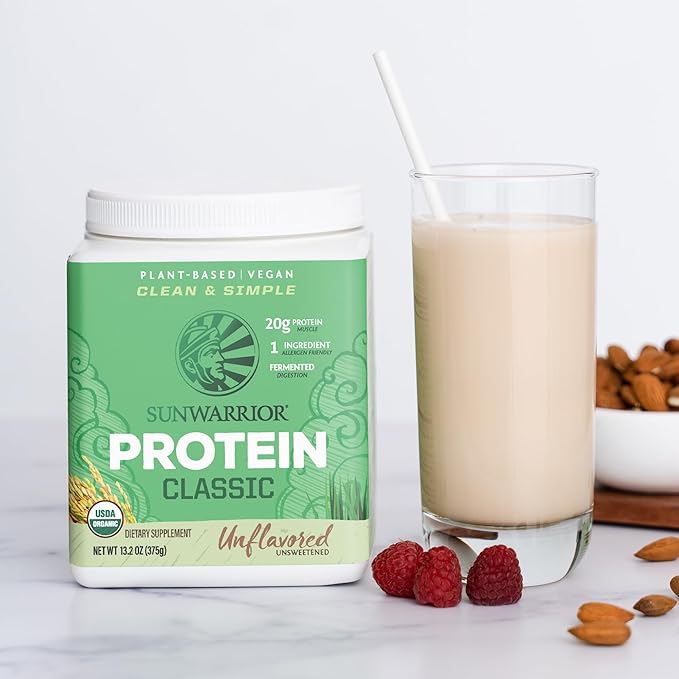 Brown Rice Protein Powder with Bcaa & Amino Acids Raw Rice Protein Shake Gluten Free Low Carb Dairy Free | Plant Based Classic Sprouted Brown Rice Protein Powder Natural 375g by Sunwarrior
