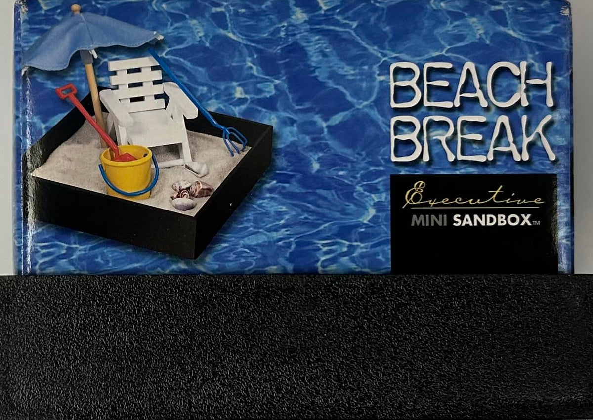 Executive Sandbox - Beach Break - Mini Desktop Set - Stress Relieving Office Decor - Includes 5” x 5” Sandbox,10 Island Accessories, and Fine Sand