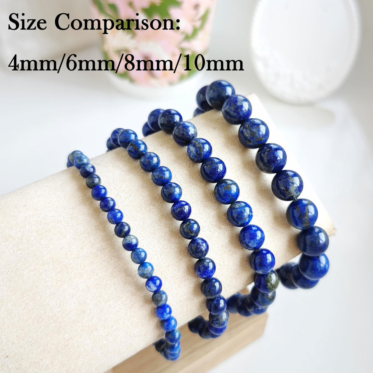 Handmade Natural Gemstone Elastic Bracelet - Healing Crystal Beads Jewelry, Unisex (Lapis Lazuli, 10mm)
