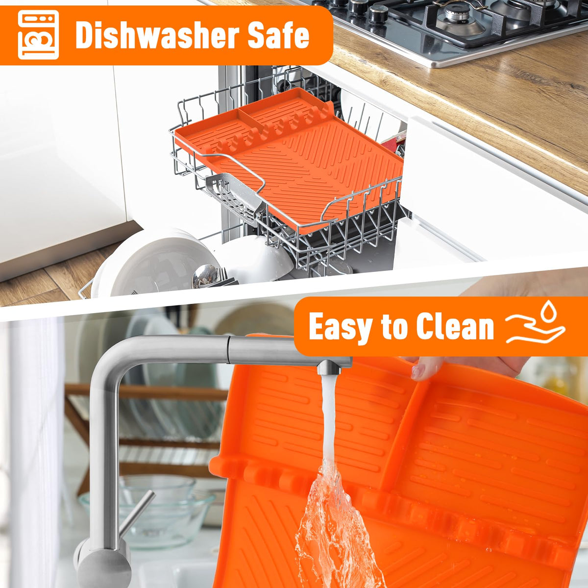 Silicone Grill Mat Compatible with Blackstone, BBQ Griddle Tools Mat with Drip Pad, Spatula Mat for Outdoor Kitchen Counter, Gifts for Men (Orange)