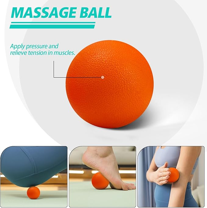 5-in-1 Foam Roller Set, Massage Roller Stick, Massage Ball, Resistance Band for Deep Muscle Massage, Trigger Point Release, Pilates, Yoga (Orange-Wave)