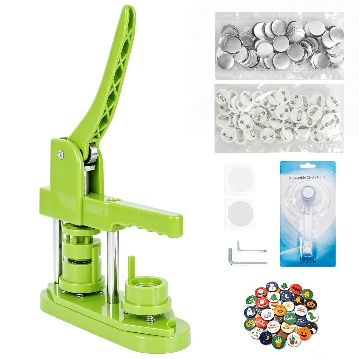 Happizza Button Maker Machine, (3rd Gen) Installation-Free 25mm(1 in) DIY Pin Button Maker Press Machine Kit, Badge Punch Press Machine with Free 500pcs Button Parts&Pictures&Circle Cutter