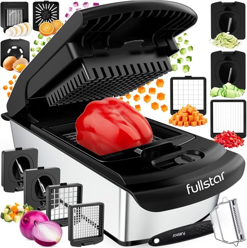 Fullstar The Original Pro Chopper - Vegetable Chopper and Spiralizer, Food Chopper with Container, Fruit Slicer, Kitchen Gadgets & Gifts, Home Essentials (9 in 1, SS Black)