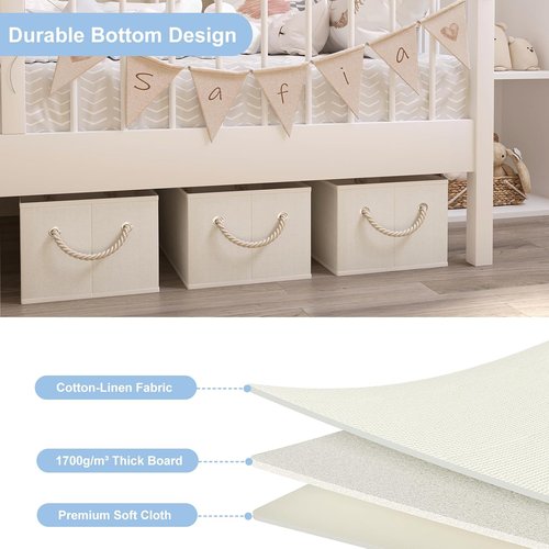 Closet Storage Bins by [Brand Name] - Collapsible Linen Organizers for Shelves | Beige, 4 Pack