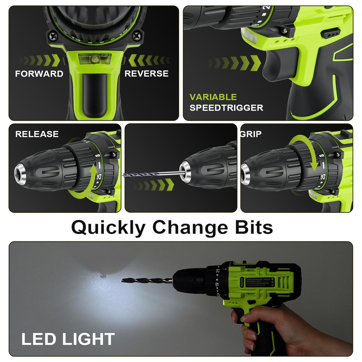 POWKITS Cordless Drill Tool Set: 12V Power Drill Tool Kit with Battery & Charger, Portable Household Basic Drills Case for Men & Women, Homeowner, Diyer, Handyman, 142 Piece