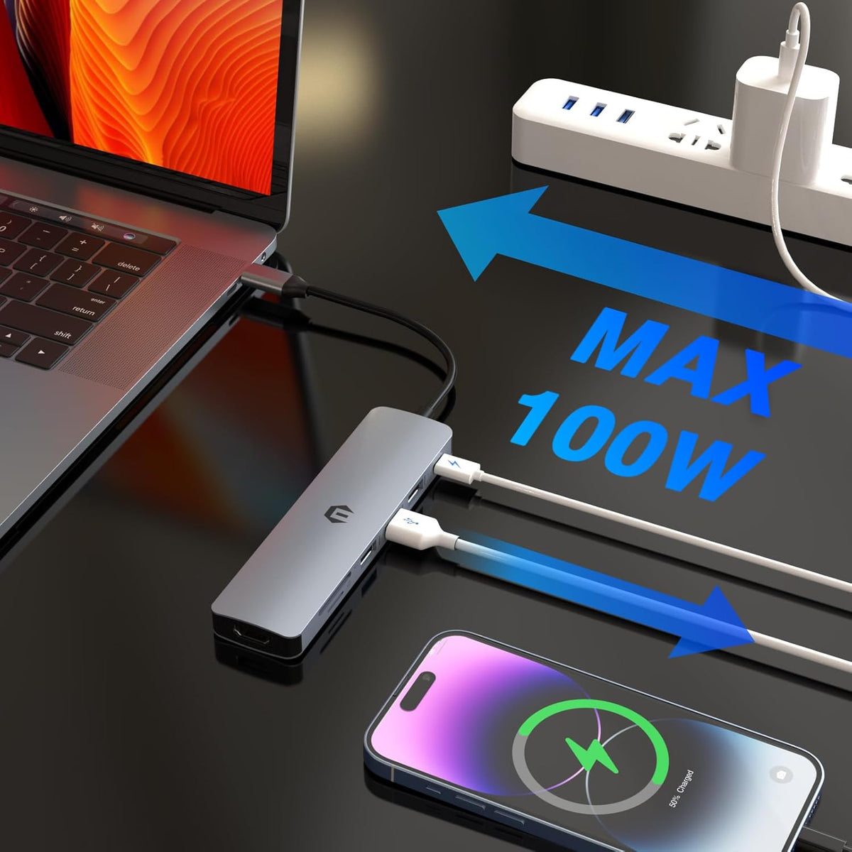 SUTOUG 7-in-1 100W 3 3.0 Docking Station, USB C Hub Multiport Adapter with HDMI, PD Charging Port, SD/TF Dock, USB