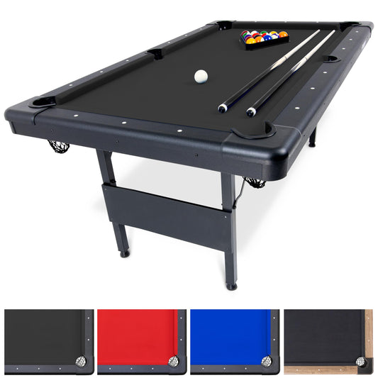 GoSports 6 ft or 7 ft Billiards Table - Portable Pool Table - Includes Full Set of Balls, 2 Cue Sticks, Chalk, and Felt Brush; Choose Your Size and Color