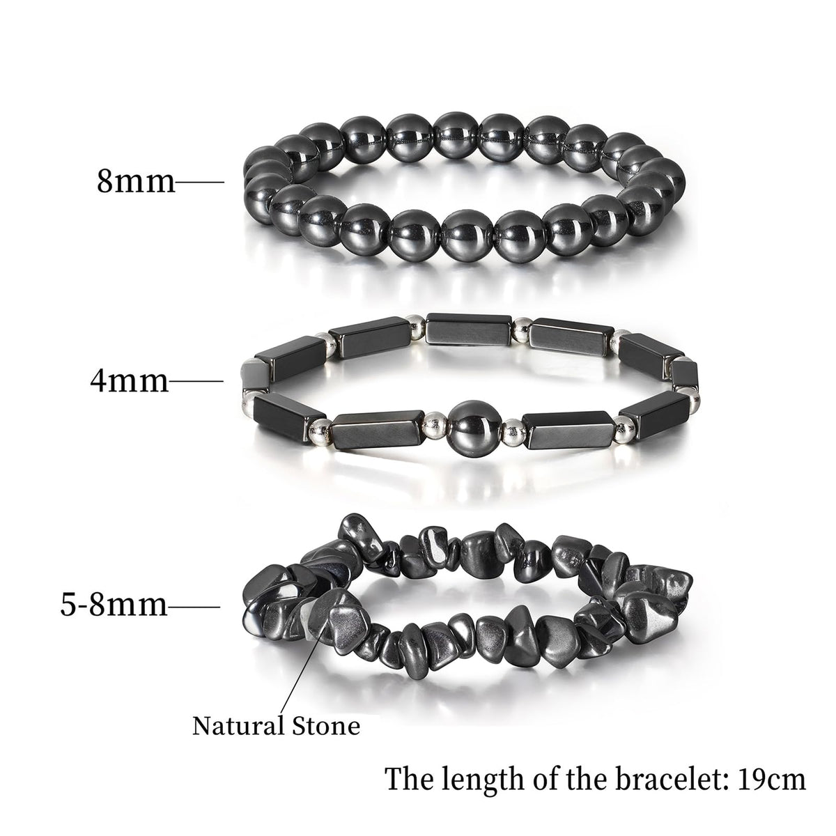 IVY TAILI 3 Pcs Black Hematite Bracelet for Women 8mm Hematite Crystal Bracelet for Women Hematite Jewelry Natural Healing Protection Stone Bracelets Beaded Bracelets Gift for Men Women