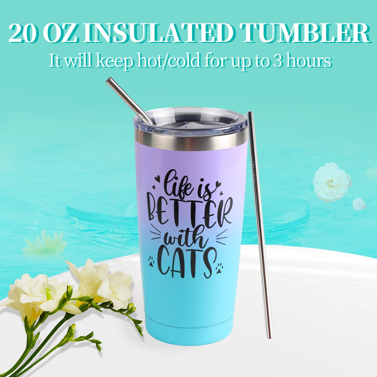 Cefanty Cat Lover Gifts for Women, Mom Gifts Cat Themed Gift Basket Birthday Teacher Appreciation Valentine's Day Mother's Day Cat Lovers With 20 OZ Tumbler