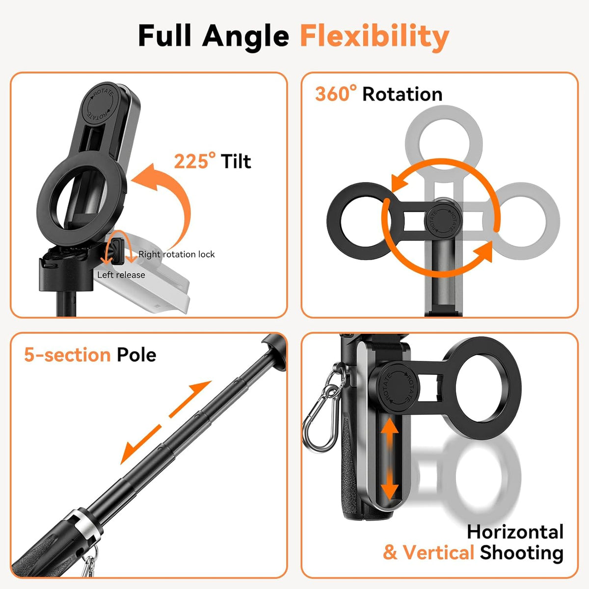 CloudValley 4-in-1 360 Magnetic Mini Selfie Stick Tripod, Pocket Size Phone Tripod with Rotation, Choice Rechargeable