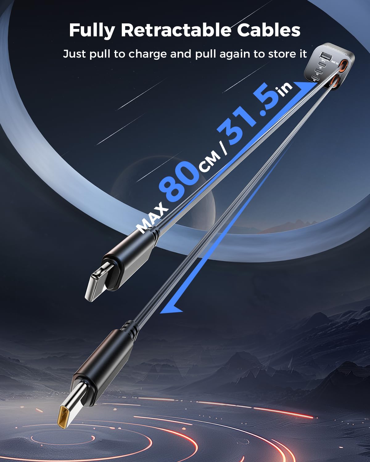 Retractable Car Charger, SUPERONE 99W Car Phone Charger with Cables Fast Charging, USB C Car Charger Adapter for iPhone 17 16 15 14 13 12, Samsung, Black