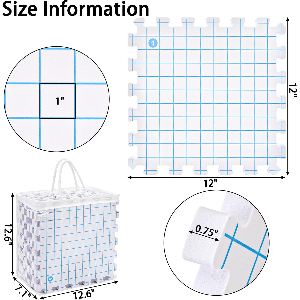 Suwimut 9 Pack Blocking Mats for Knitting & Crochet Projects, 12" x 12" Interlocking Blocking Boards, 0.75" Extra Thick Aligned Grid Knitting Mats with 100 T Pins and Storage Bag