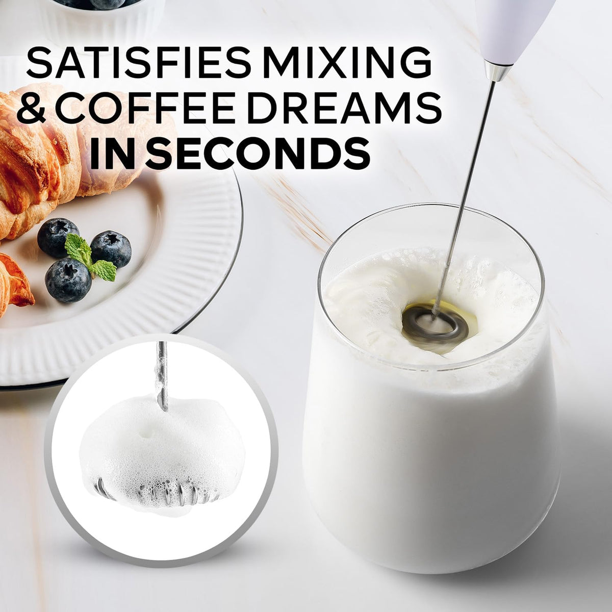Zulay Kitchen Milk Frother Wand - Ultra-Fast Handheld Electric Whisk for Coffee & Lattes | Includes 4 AA Batteries