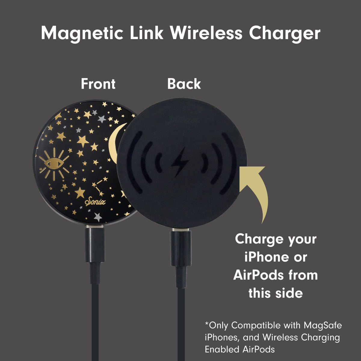 Sonix Charger Compatible with MagSafe for iPhone 15, 14, 13, 12 Series | Fast Wireless Charger x 6.5ft Cable (USB-C) | Cosmic Stars, Black
