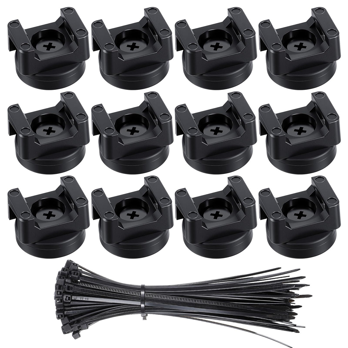 112 Pieces Magnetic Cable Zip Tie Mounts, 12 Pcs Magnets with 100 Pcs Cable Zip Ties, Multipurpose Magnetic Cables Holder for Cables Management, Wire Management Bases