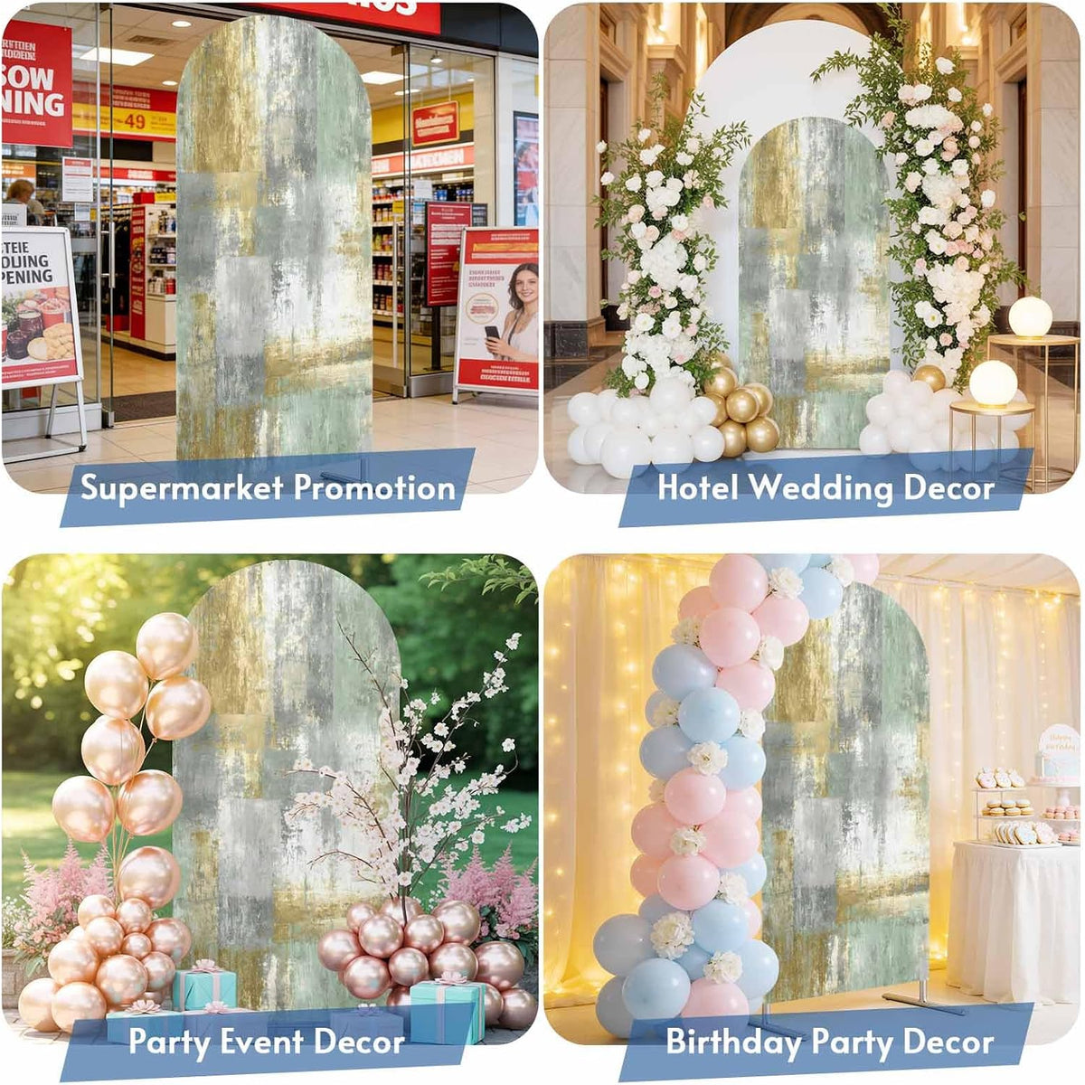 LFoveYuamer 6.6 Ft Arch Backdrop Cover, Yellow Sage Green Grey Decorative Wedding Arch Covers Spandex Fitted, Modern