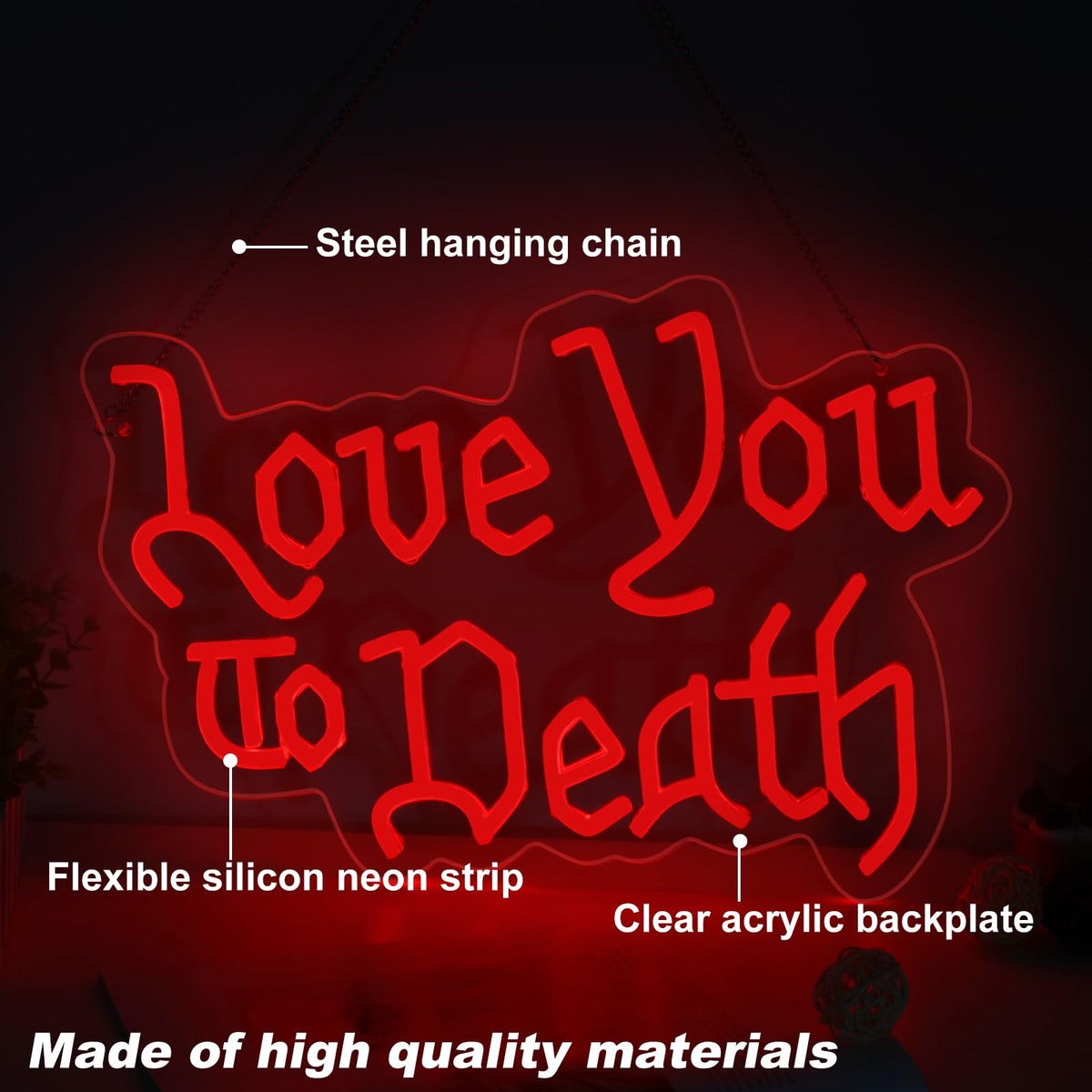 Love You to Death Neon Sign, Goth Lover Gift, 5-Level Dimmable Wedding LED Sign for Wall Decor, Witch Decor, Gifts for Goth Lovers, Goth Room Decor, Dark Art Decor, Gothic Wedding Sign