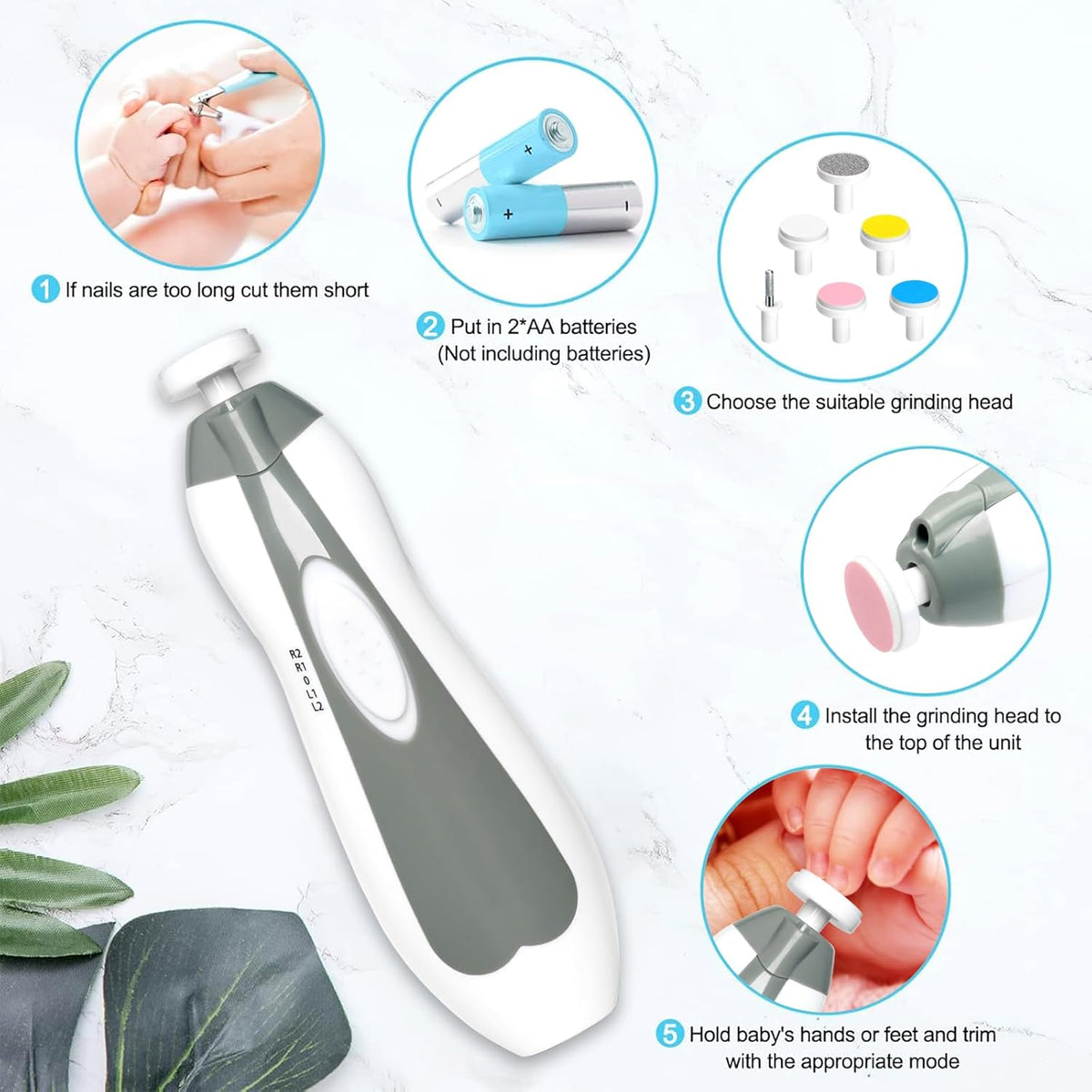 Skiennix Baby Nail Trimmer - 6-in-1 Electric Grooming Kit for Infants & Adults | Grey Color