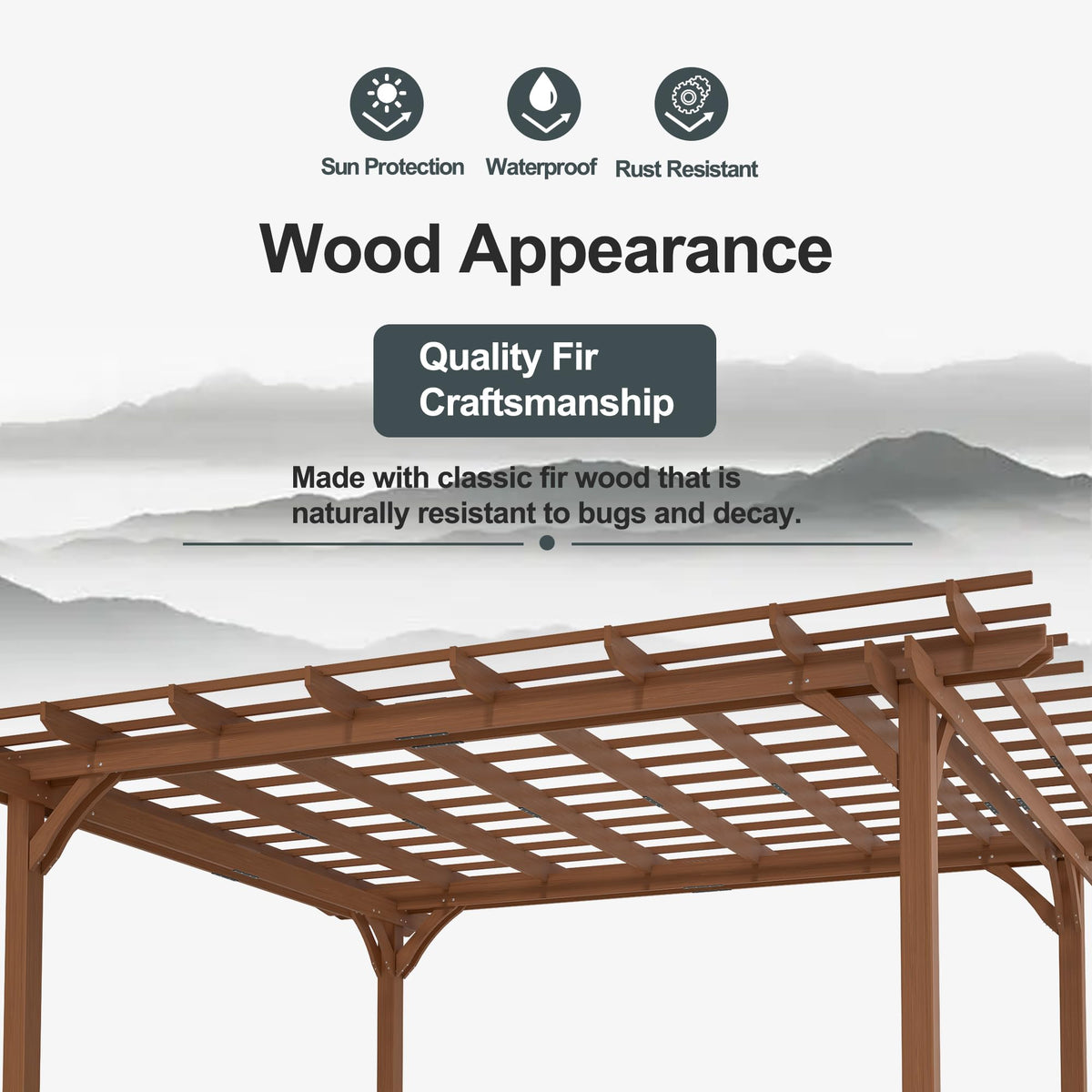 Echo Voyage 12' x 14' Outdoor Wood Pergola, Wooden Patio Pergola Gazebo for Climbing Plant Support, Garden,Brown