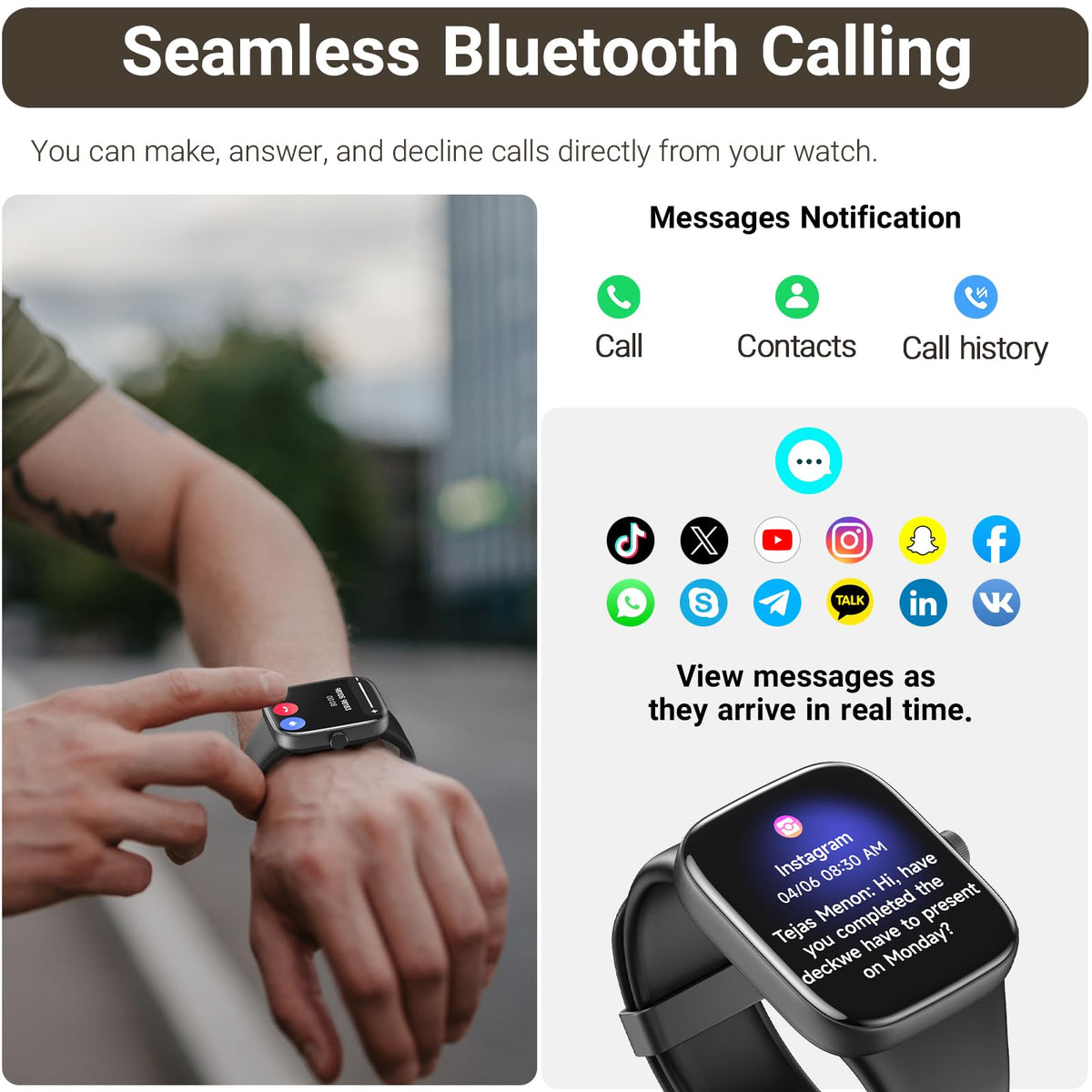 TOZO AMOLED S7 Smart Watch Bluetooth Call 1.85 Inch Ultra HD Screen, Dynamic Dials Messages Push 100+ Sports Modes, Detect Human Health Sleep Monitor with High Battery Life, Touch Function