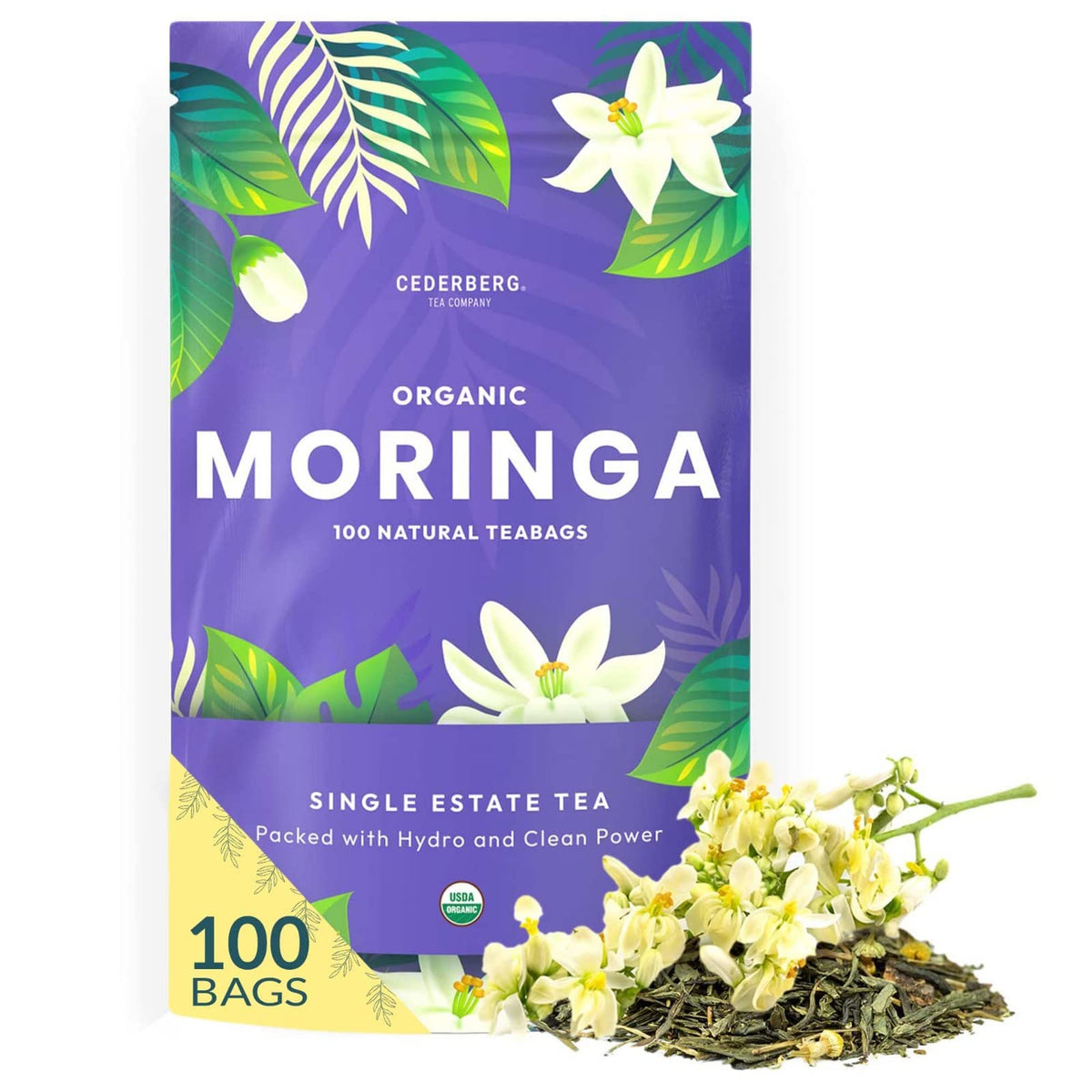 Organic Moringa Herbal Tea — 100 Tea Bags | Eco-Friendly Tea Bags | Non-GMO Caffeine Free Tea With Zero Sugar | Cederberg Tea Company.