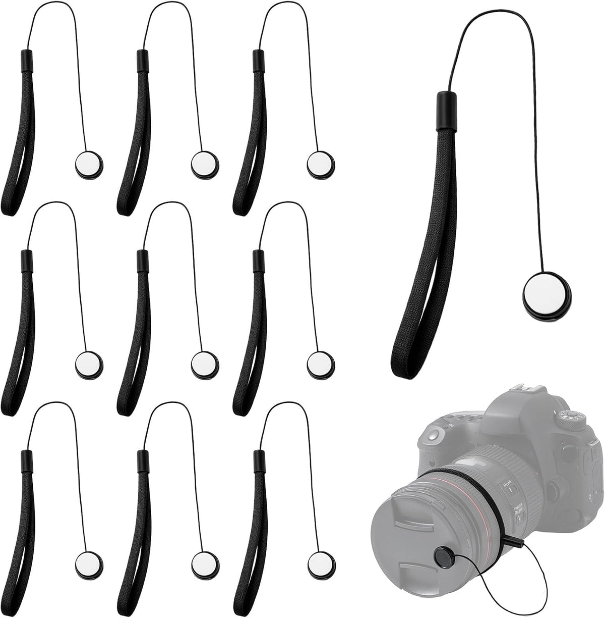 Xinjoduz 10 Pack Camera Lens Cap Leash, Lenses Cap Keeper Tether with Elastic String, Lens Caps Holder Compatible