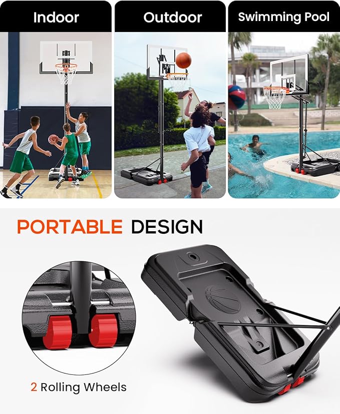 Basketball Hoop Outdoor with 45 Inch Shatterproof Backboard, Portable Basketball Goal System 4.8-10ft Height Adjustable for Kids, Youth, Adults, Backyard/Driveway/Indoor