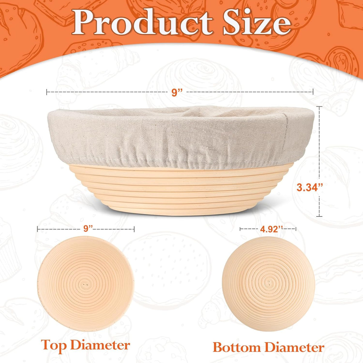 P&P CHEF 9-Inch Bread Proofing Baskets - Set of 2 Handmade Rattan Dough Making Baskets | Ideal for Sourdough Baking