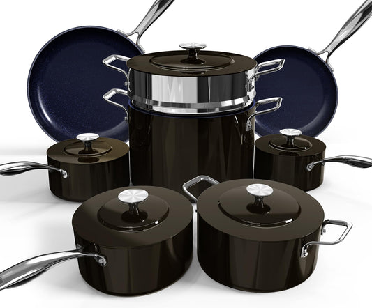 Nuwave Lux 13pc Forged Lightweight Cookware Set PFAS Free, Healthy G10 Duralon Ceramic Coating, Ultra Non-Stick, Stay-Cool Handles, Works on All Cooktops & Induction Ready