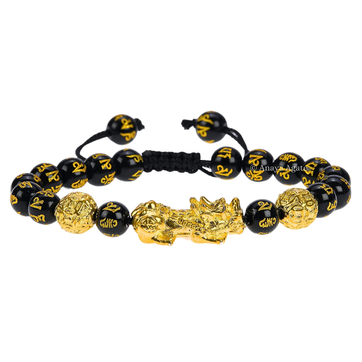 ANAYA AGATE Black Obsidian(Pixiu) Bracelet Energy Protection Crystal Handmade Adjustable Bead Bracelet Perfect for Men, Women’s Christmas Gift Gemstone Healing Stretch Pulsera Para Hombre Mujer Stocking Stuffer