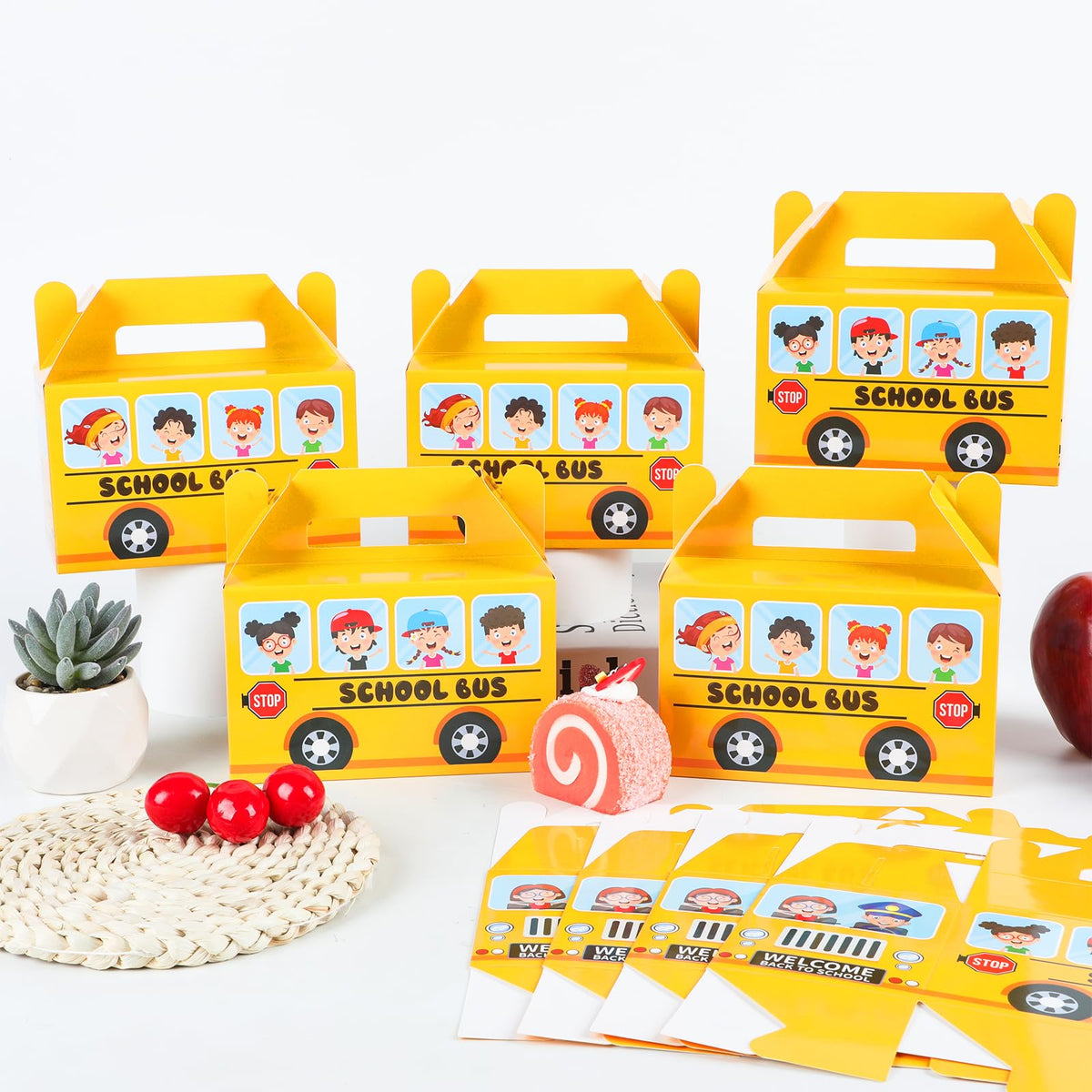 ojustbeok 24Pcs School Bus Party Treat Boxes School Bus Gift Box Party favor Yellow School Bus Goodie Gift Boxes for Kids Classroom Decorations Welcome Back to School Birthday Baby Shower Supplies