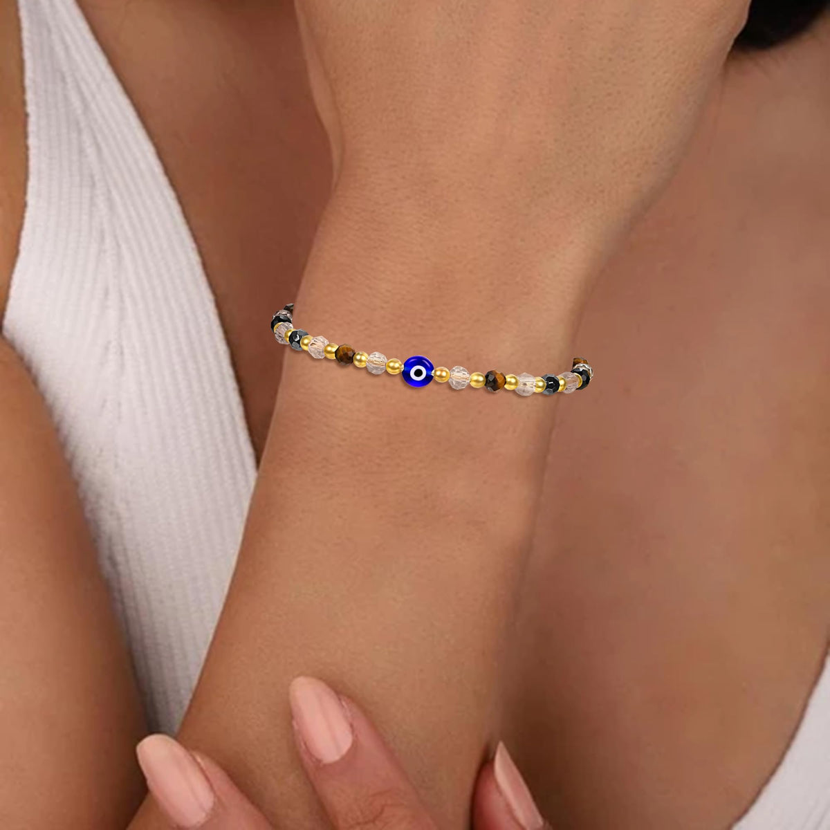 SmileBelle Triple Protection Bracelets for Women, Black Tourmaline Bracelets as Evil Eye Jewelry for Women Tigers Eye Bracelet for Crystal Jewelry Hematite Bracelet as Birthday Gifts